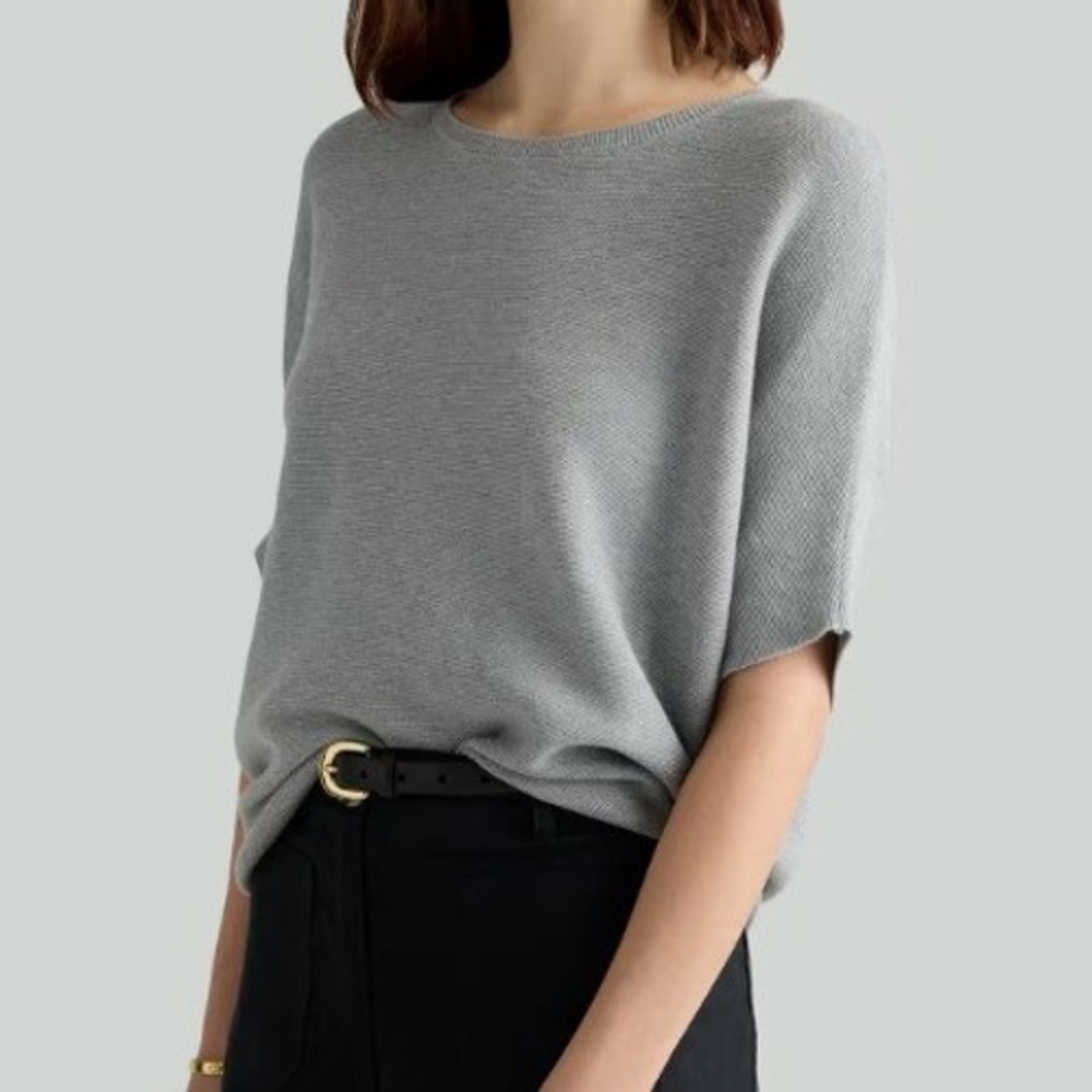 Quince NEW Cotton Cashmere Dolman Sweater Women Large Heather Grey Quiet Luxury